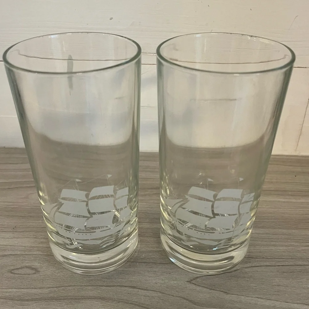 Vintage Schooner Sailing Ship Tumblers Glasses 12 oz. set of Two